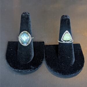 Stella & Dot Ring Lot – Triangle Silver Size 8 + Pavé Dome Gold Size 7